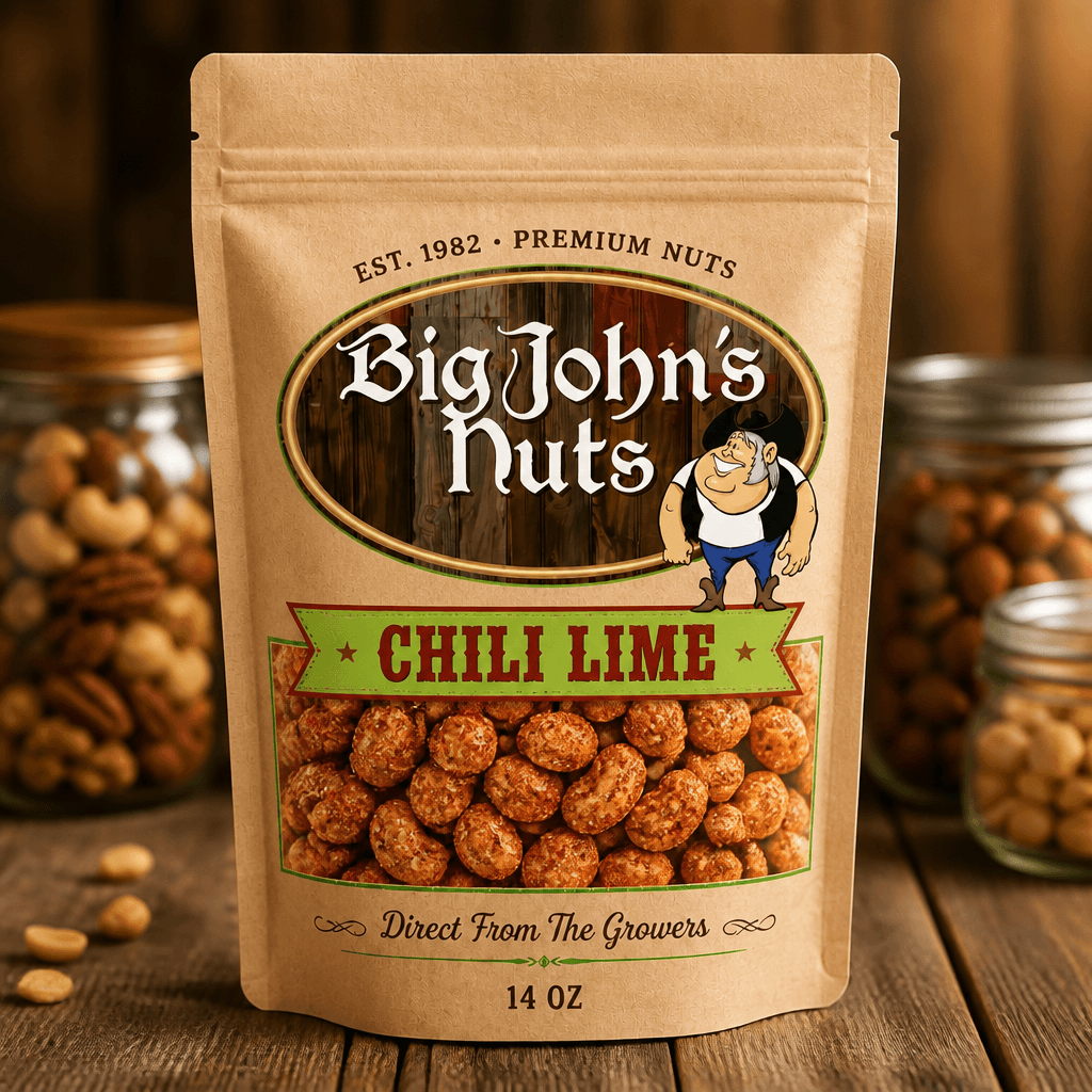 Big John's Chili Lime Gourmet Peanuts — retail bag front