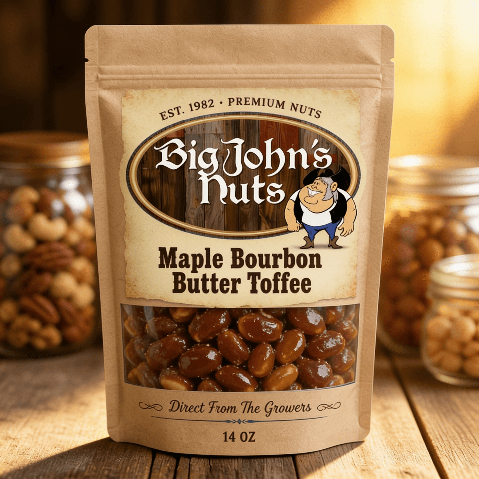 Big John's Maple Bourbon Butter Toffee Gourmet Peanuts — retail bag front