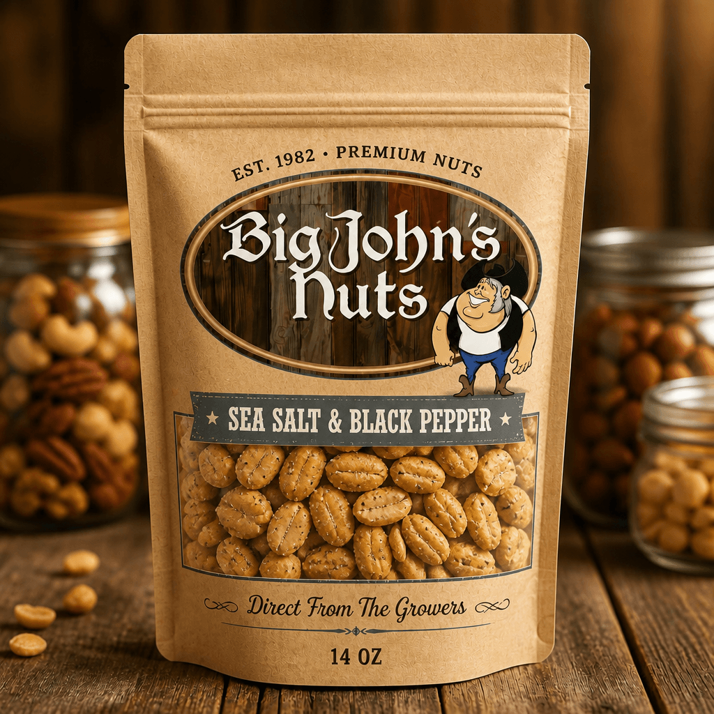 Big John's Sea Salt & Black Pepper Gourmet Peanuts — retail bag front