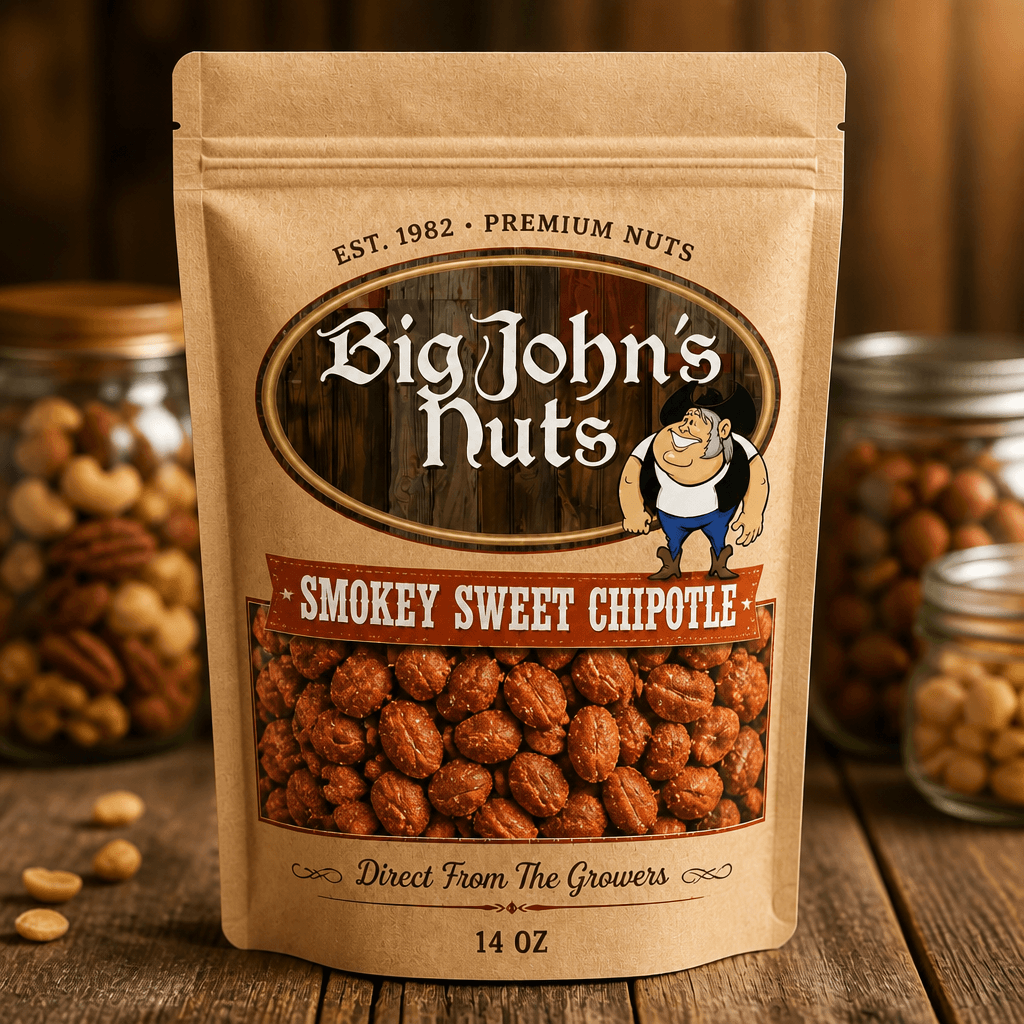 Big John's Smokey Sweet Chipotle Gourmet Peanuts — retail bag front