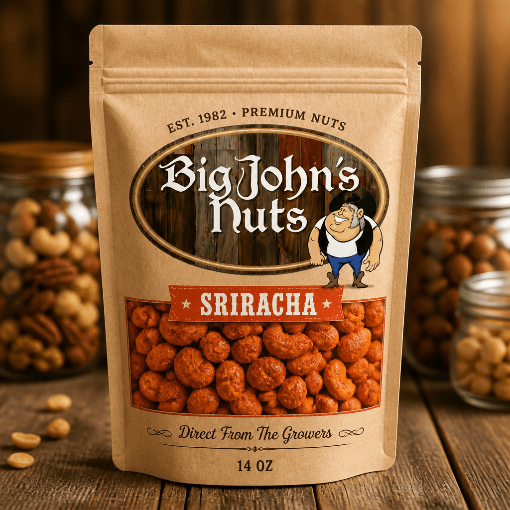 Big John's Sriracha Gourmet Peanuts — retail bag front